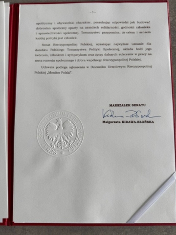 Senat Rzeczypospolitej Polskiej na 100-lecie Polskiego Towarzystwa Polityki Społecznej